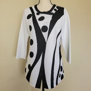 Berek S Unique Statement Artsy Crinkle Texture 3/4 Sleeve Jacket Black White